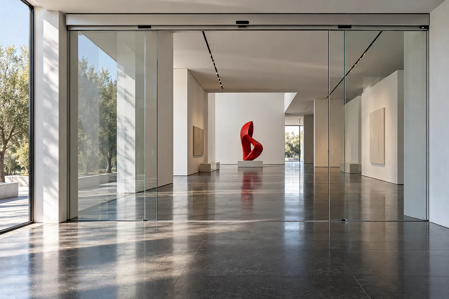 Illustrative concept of a frameless automatic sliding glass entrance