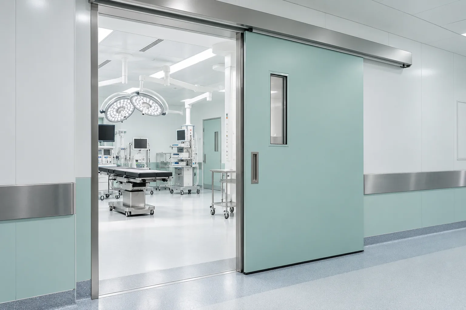 Illustrative concept of a hermetic sliding hospital door