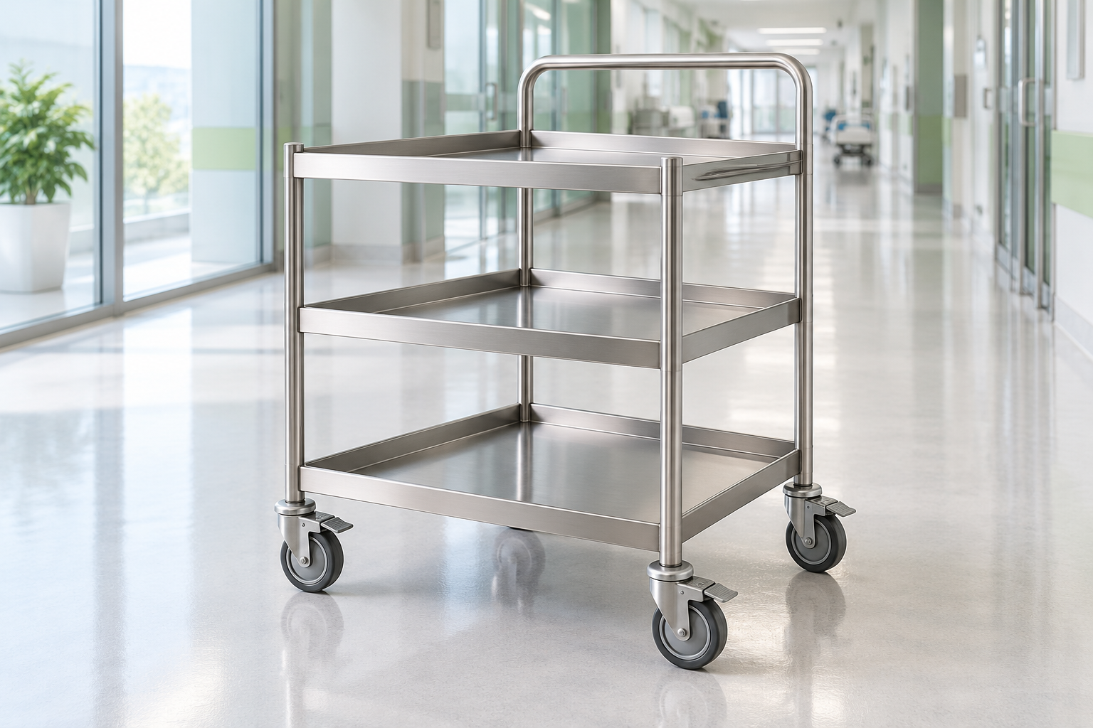 Chariot ouvert à trois niveaux en acier inoxydable