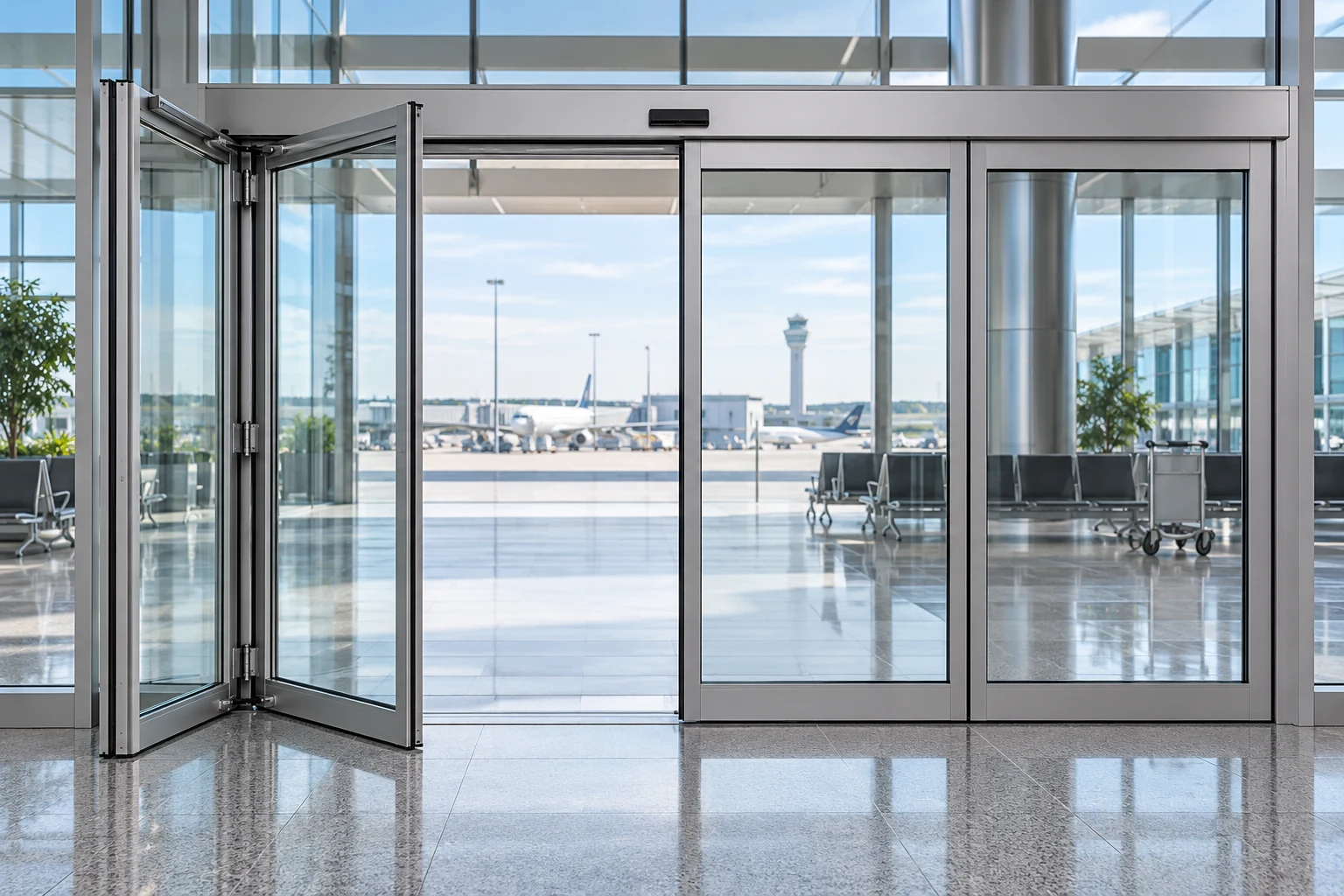 أنظمة أبواب انزلاقية مع فتح بالدفع للخارج entrance concept